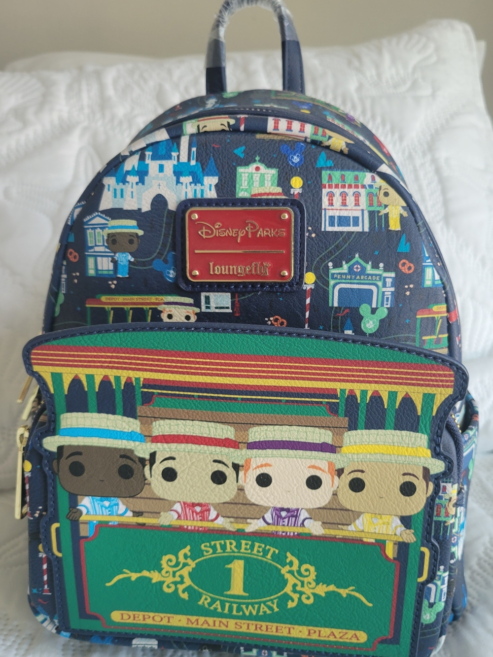 Disney Parks Loungefly Main Street Trolley Mini Backpack - Navy/Multicolor
